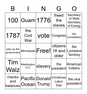 Citizenship Bingo #1 Bingo Card