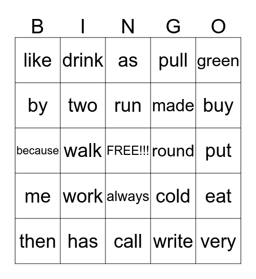 1st grade bingo Card