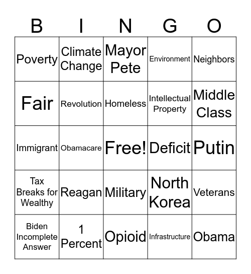 Debate Night Bingo Card