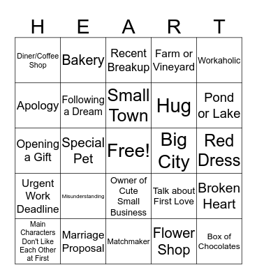 Valentine Movie Bingo Card