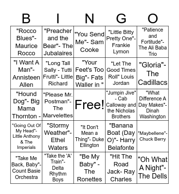 Vintage Music Bingo Card