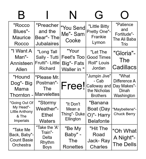 Vintage Music Bingo Card