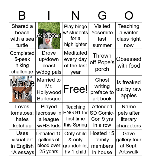 English and Media Studies Faculty Bingo Card