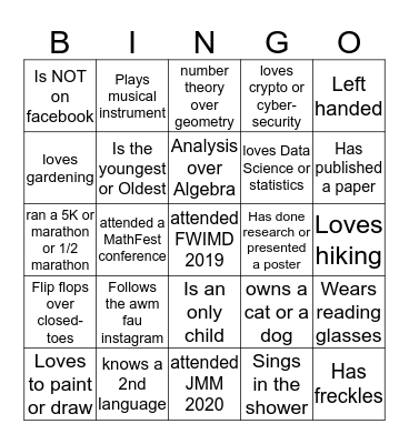 For the love of Math! Bingo Card