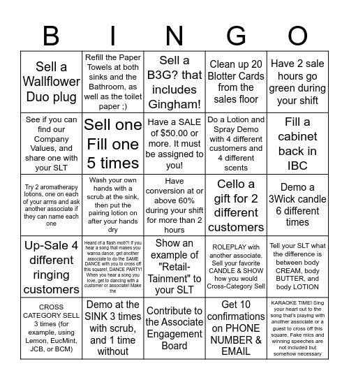 Bath And Body Works: Core Bingo Card