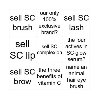 Sephora Collection Quiz/Sales Bingo Card