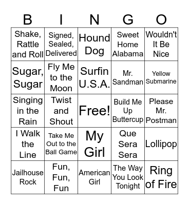 Name That Tune! Bingo Card
