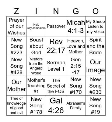 ZINGO! Bingo Card