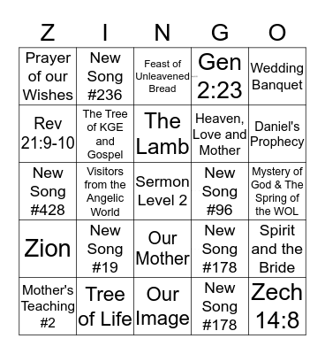 ZINGO! Bingo Card