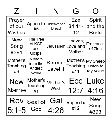 ZINGO! Bingo Card