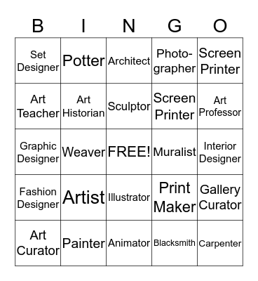 Art Careers Bingo Card