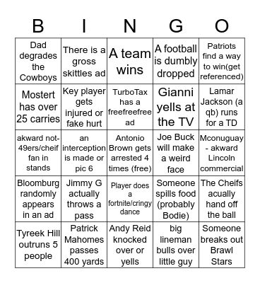 SUPER BOWL BINGO Card