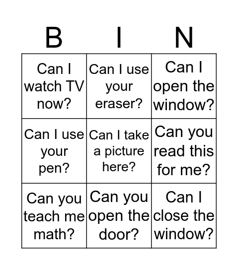 Can you...? Bingo Card