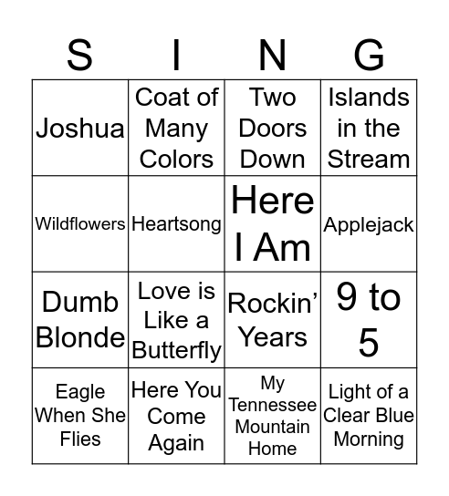 Dolly’s Songs Bingo Card