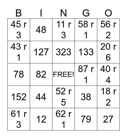 Division  Bingo Card