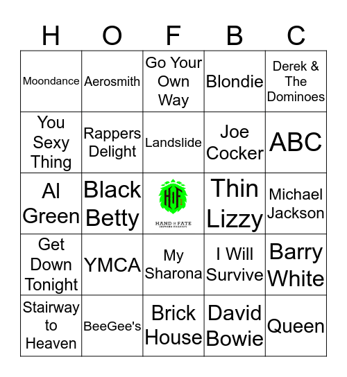 70'S Music Bingo Card