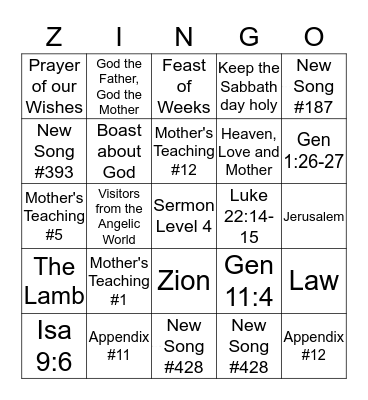 ZINGO! Bingo Card