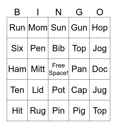 Sight Words Bingo Card