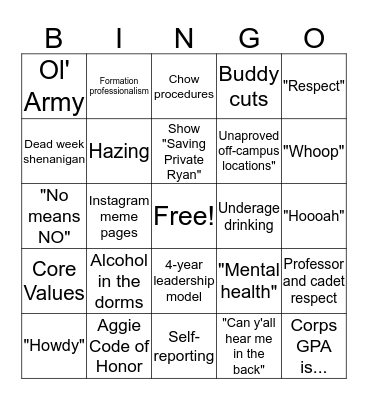 Discipline Brief Bingo Card