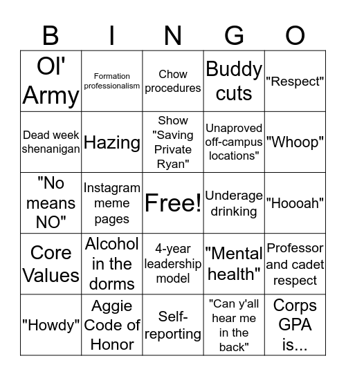 Discipline Brief Bingo Card