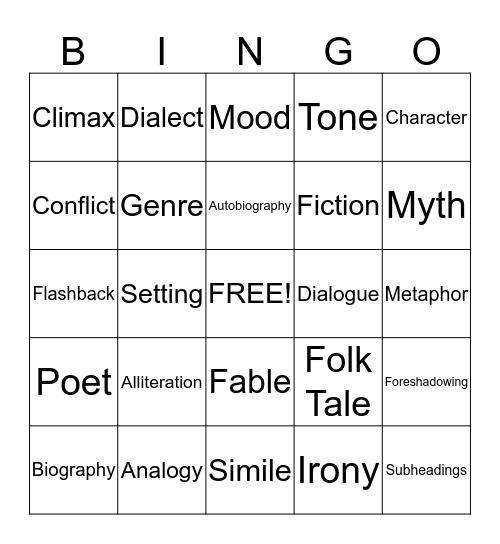 Vocabulary Bingo Card