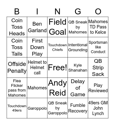 Super Bowl Sunday Bingo  Bingo Card