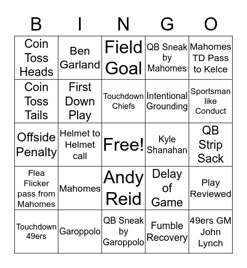 Super Bowl Sunday Bingo  Bingo Card