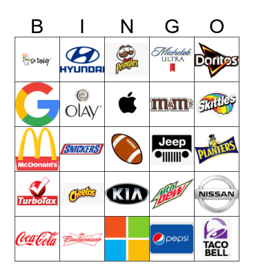 Super Bowl Commercial Bingo Card