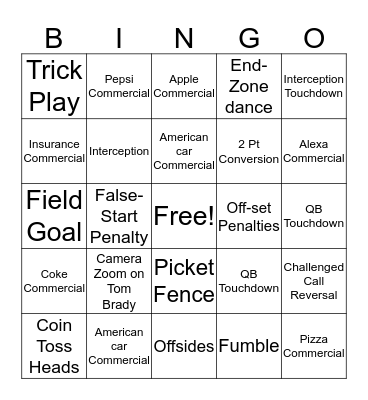 Superbowl LIV  BINGO CHALLENGE!!! Bingo Card