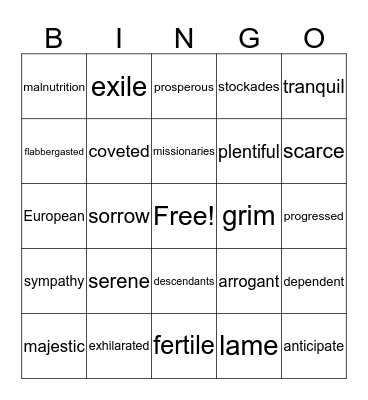 Vocabulary Bingo Card