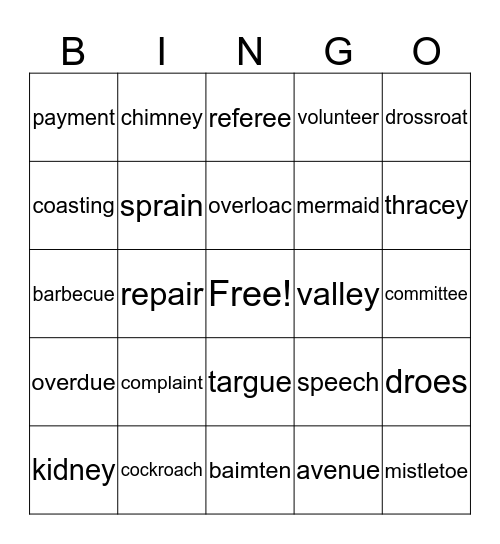 Wilson 9.1-3 Bingo Card