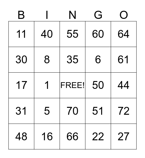 Julianna's Bridal Bingo Card