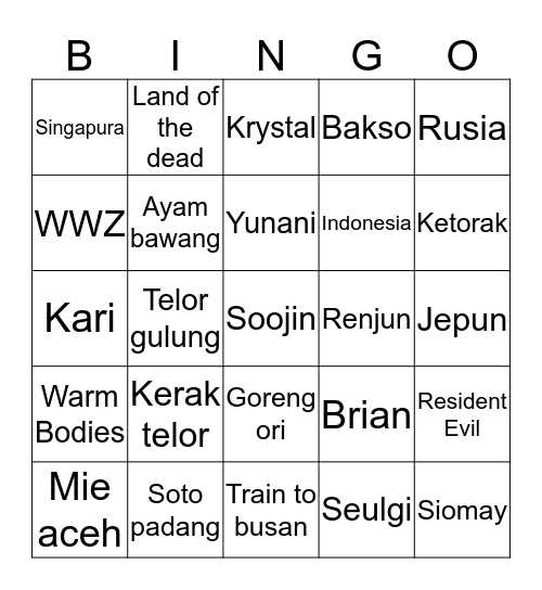 Untitled Bingo Card