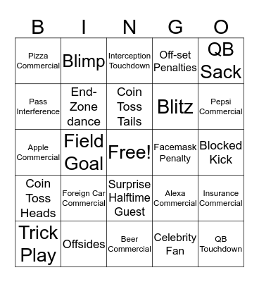 Superbowl LIV  BINGO CHALLENGE!!! Bingo Card