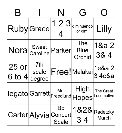 BAND Bingo Card