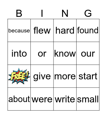 Sight Words Bingo Card