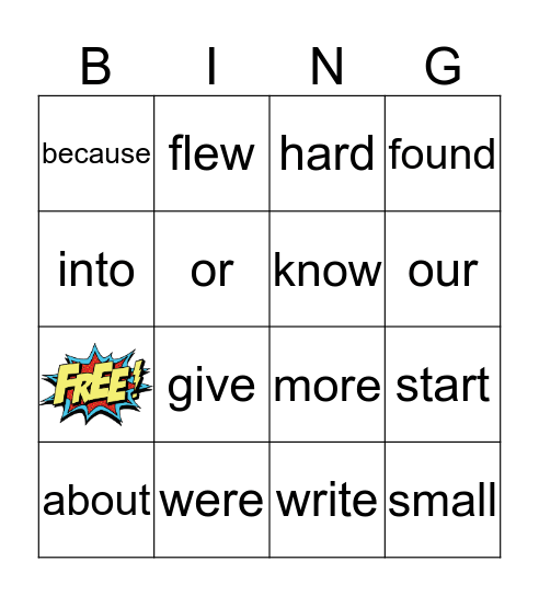 Sight Words Bingo Card