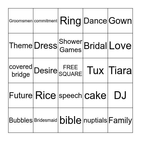 Bridal Shower Bingo Card