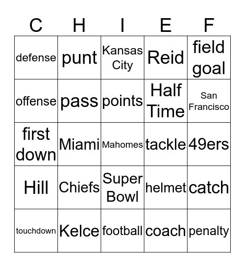 Chiefsingo Bingo Card