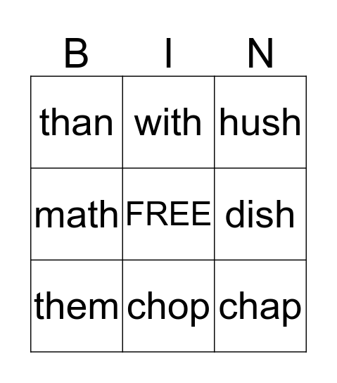 Spelling Bingo Card