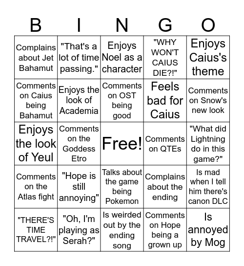 FFXIII-2 Bingo Card