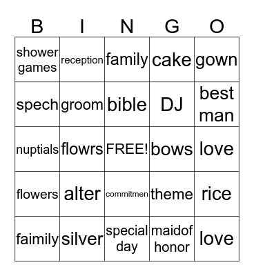 bridal bingo Card