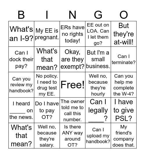 HRS Bingo Card