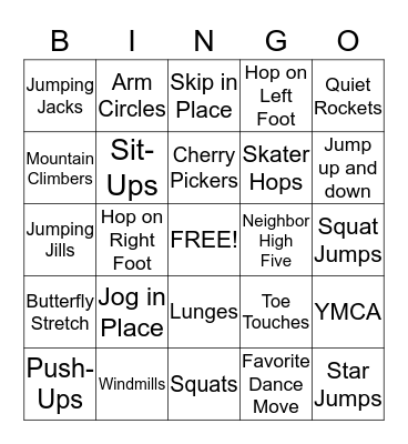 Fitness Bingo Card