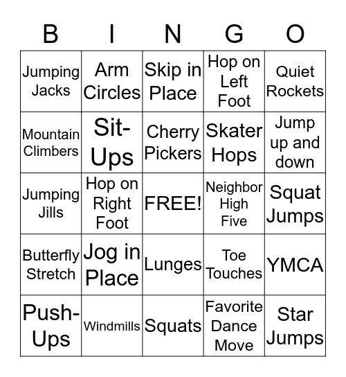 Fitness Bingo Card