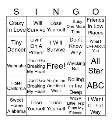 SINGO Bingo Card