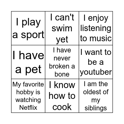 Mix and Mingle Bingo Card