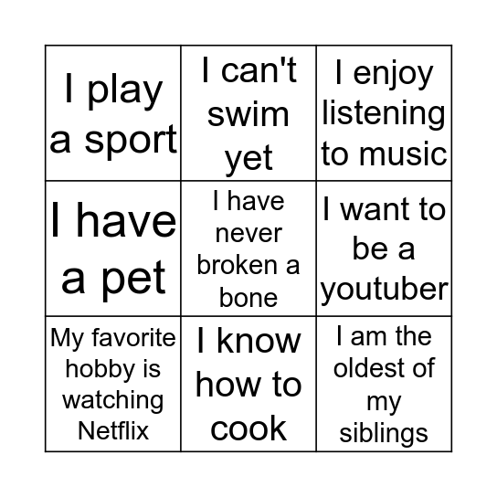 Mix and Mingle Bingo Card