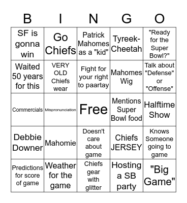 SUPER BOWL BINGO Card