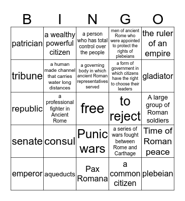 Ancient Rome Bingo Card